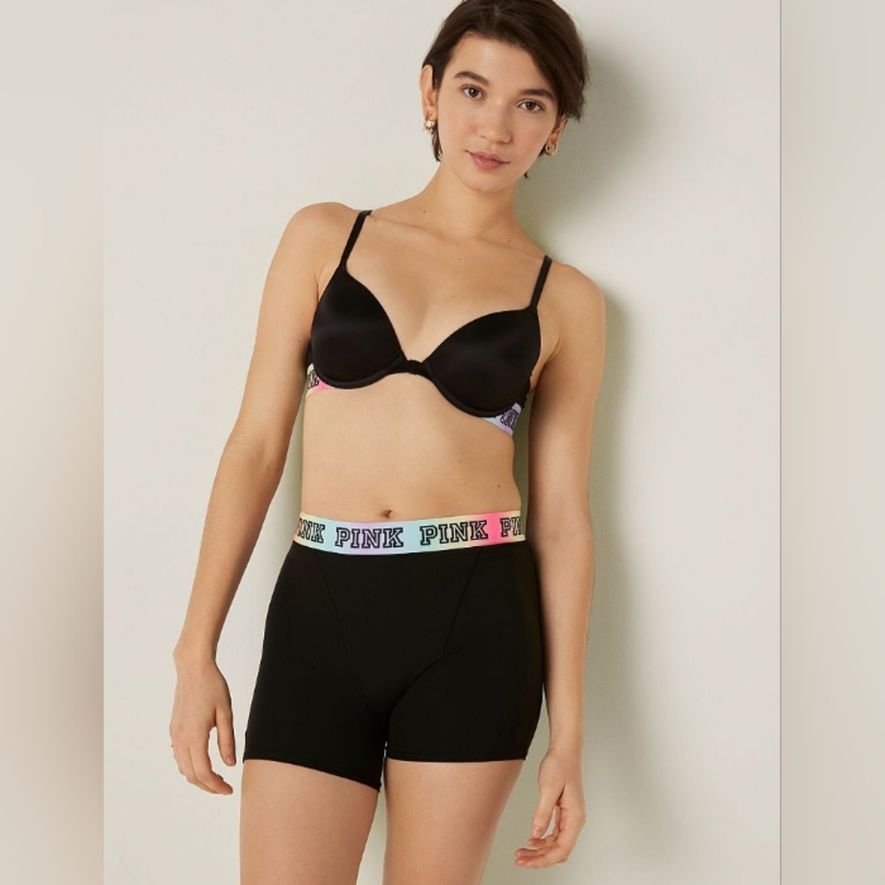 NWT Victoria's Secret PINK Black/Rainbow Elastic Boxer Brief Panty  L, XXL